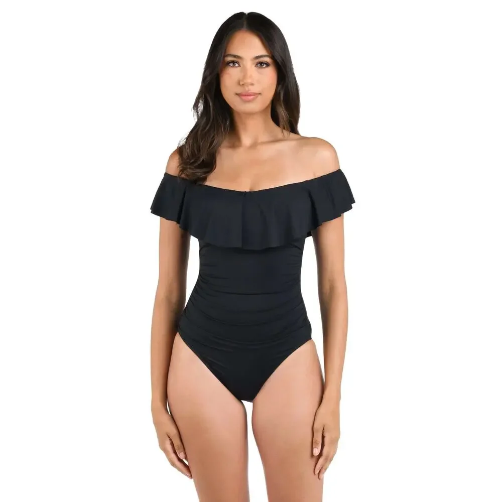 La Blanca Island Goddess Off Shoulder One‎ Piece Black Size 6